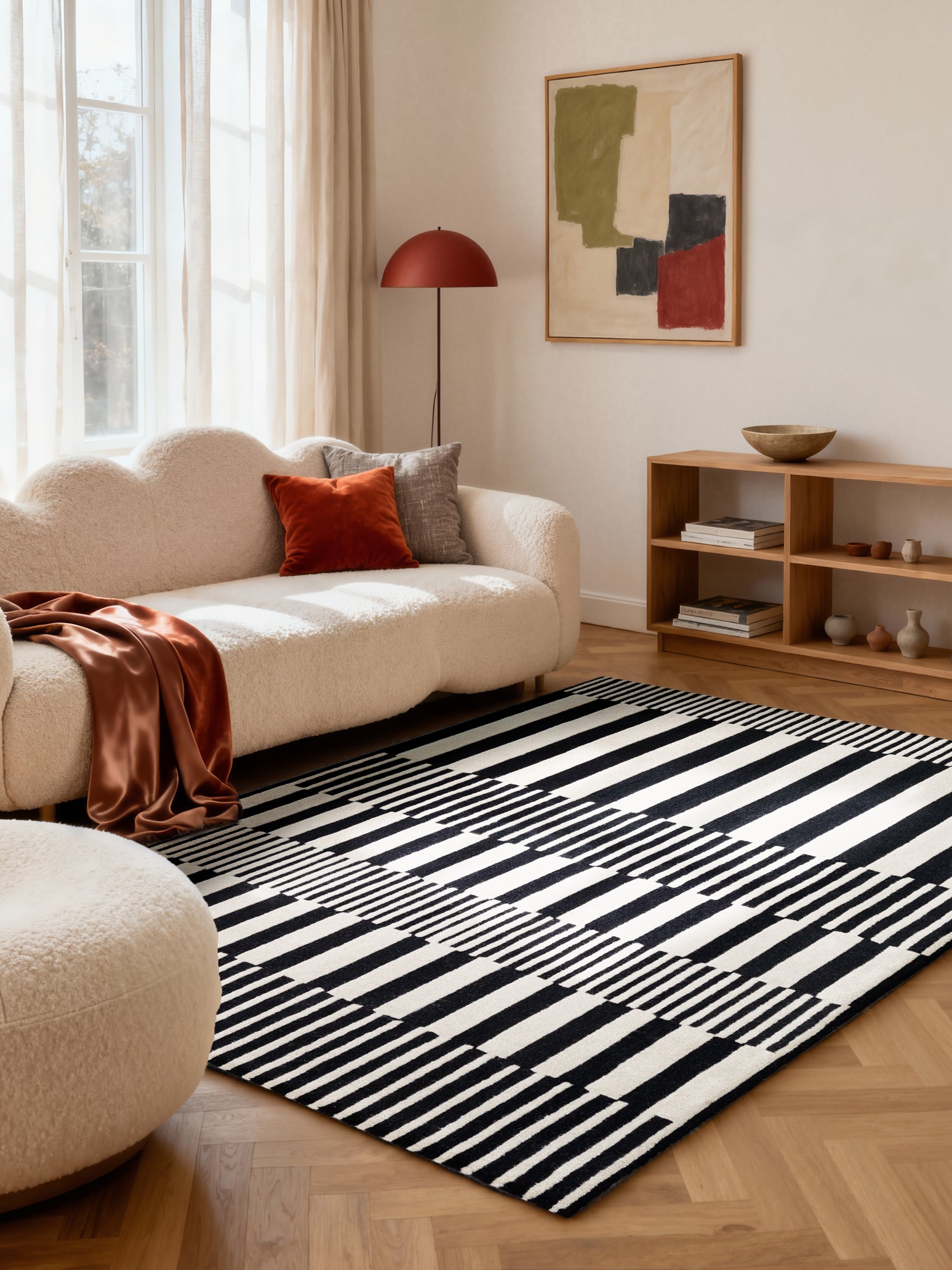 ELLE DECORATION STRYVE ULDTÆPPE PULSE, SORT-HVID