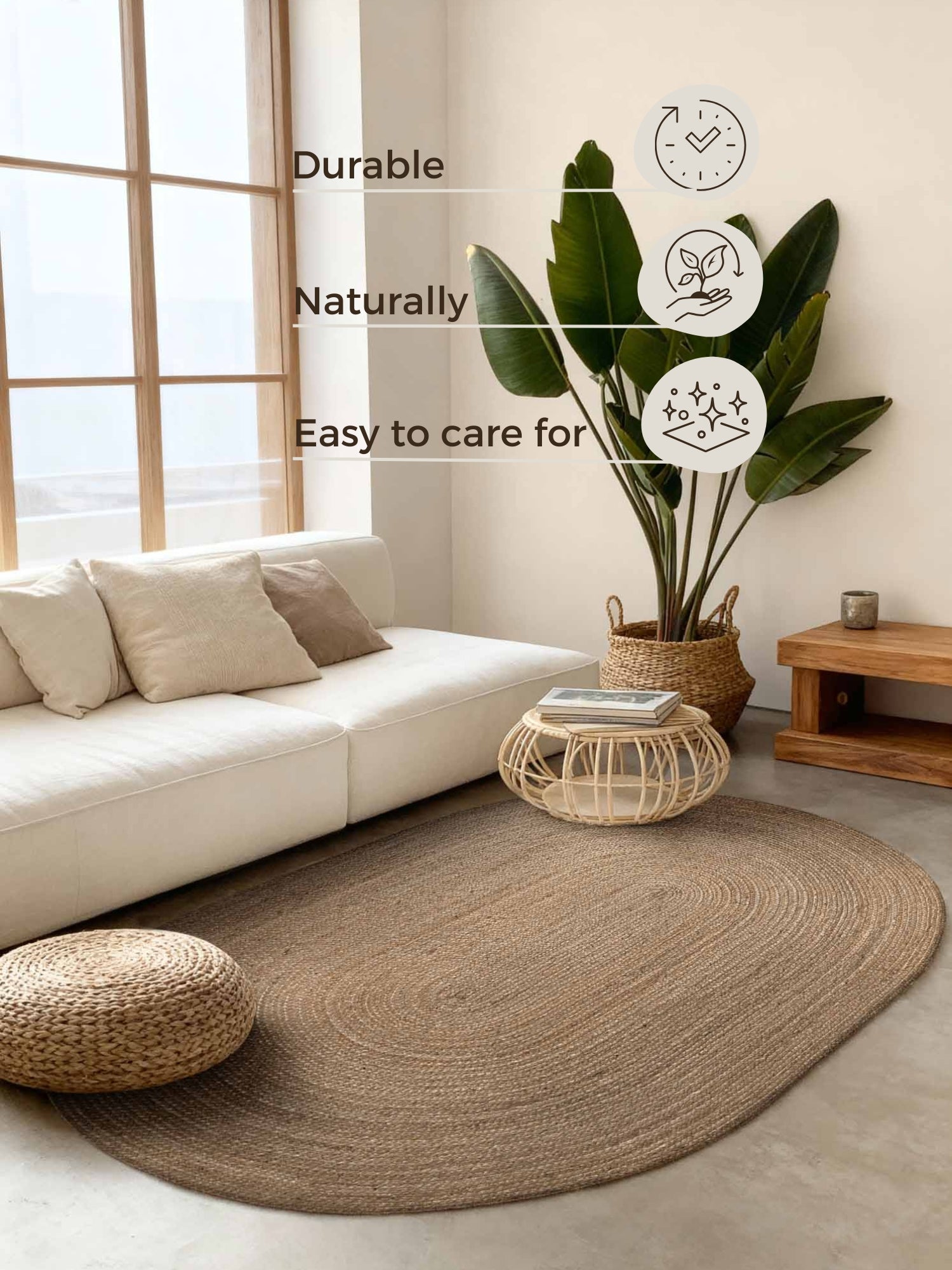JUTE FLETET TÆPPE RANGPUR OVAL, NATURLIG GRÅBRUN