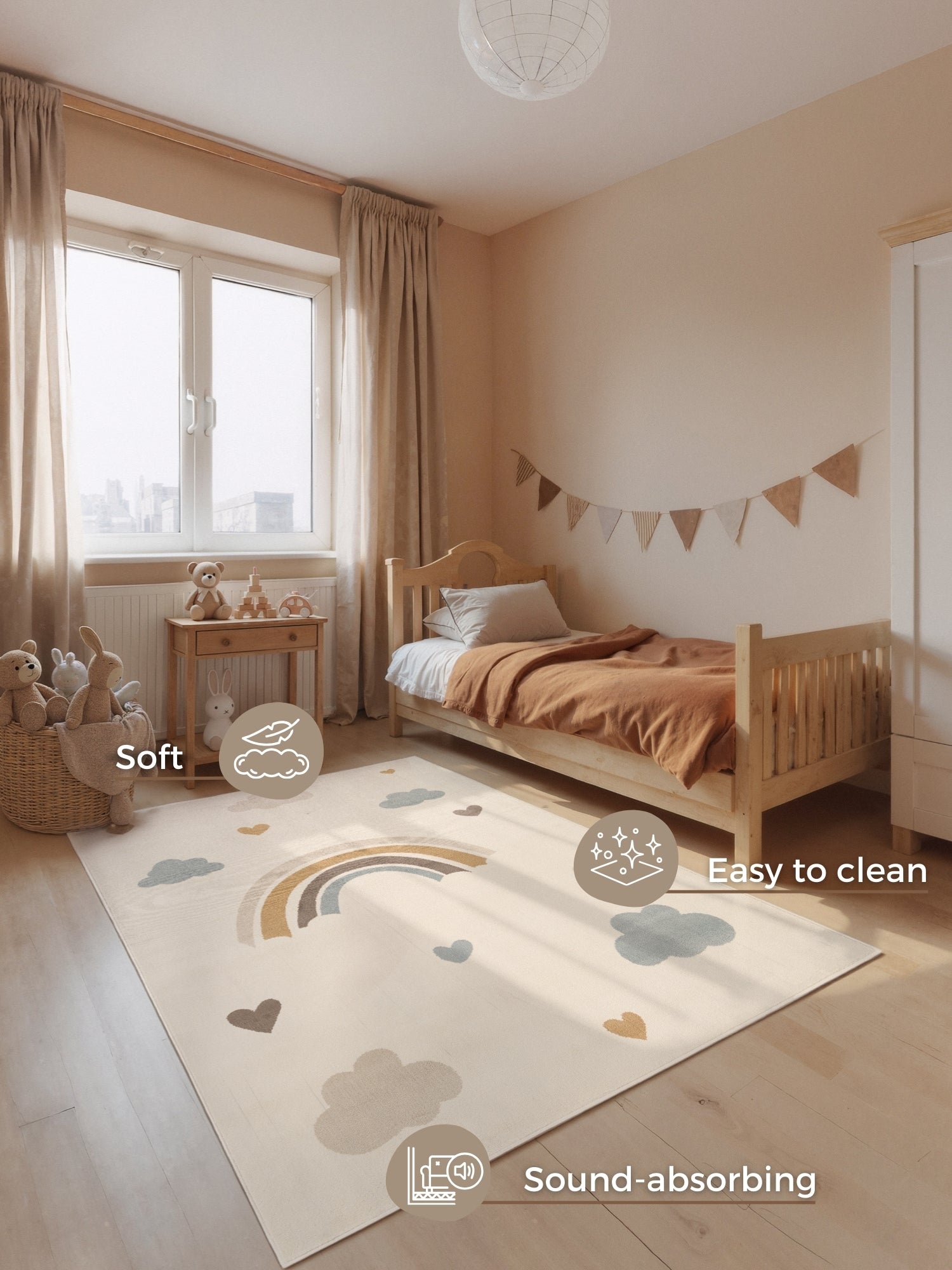 EVENTYR BØRNETÆPPE SKYLA, CREME MULTI