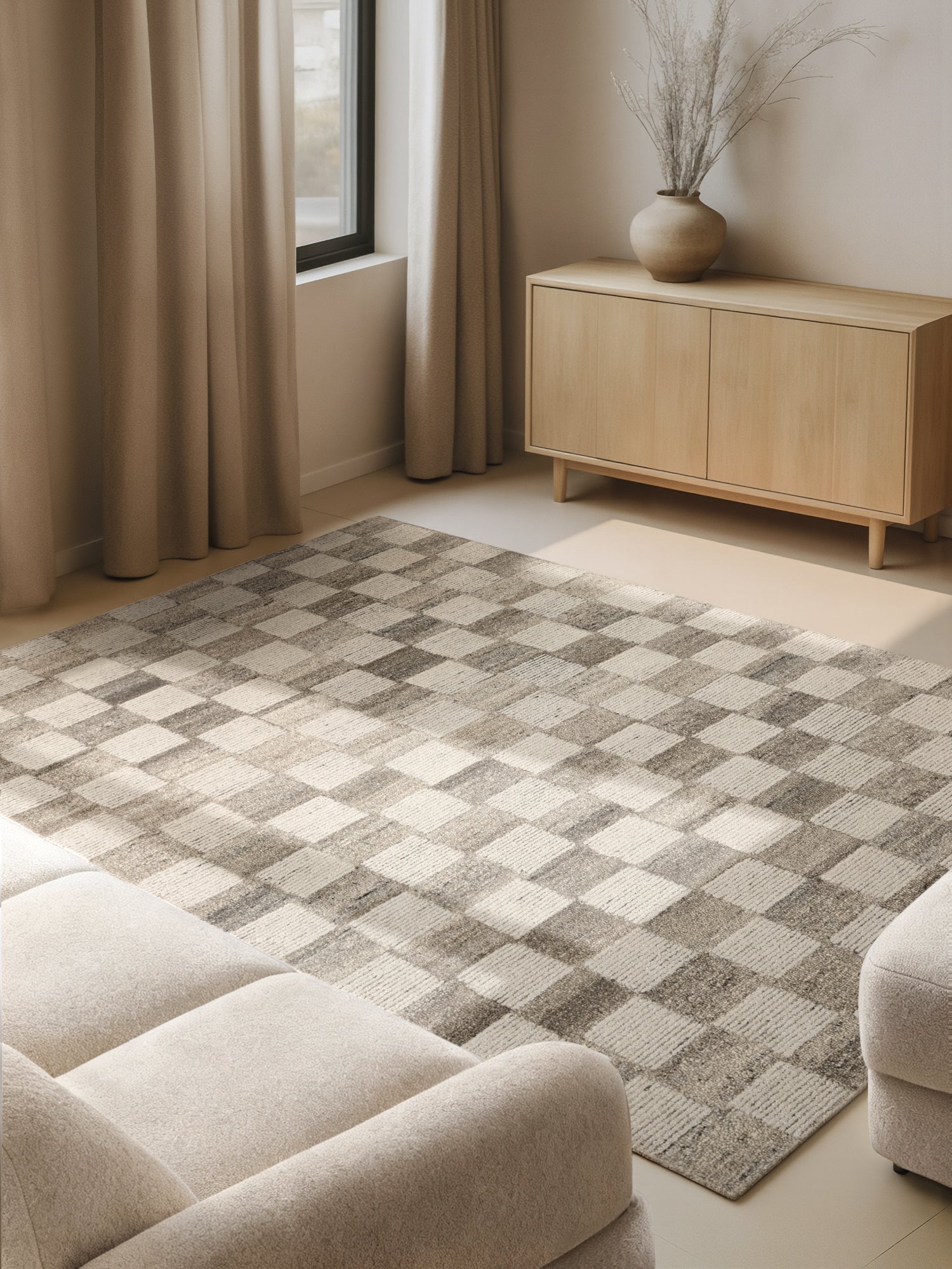 VIKOSA BOHO 1.0 ULDTÆPPE QUADRA, NATURLIG CREME BRUN