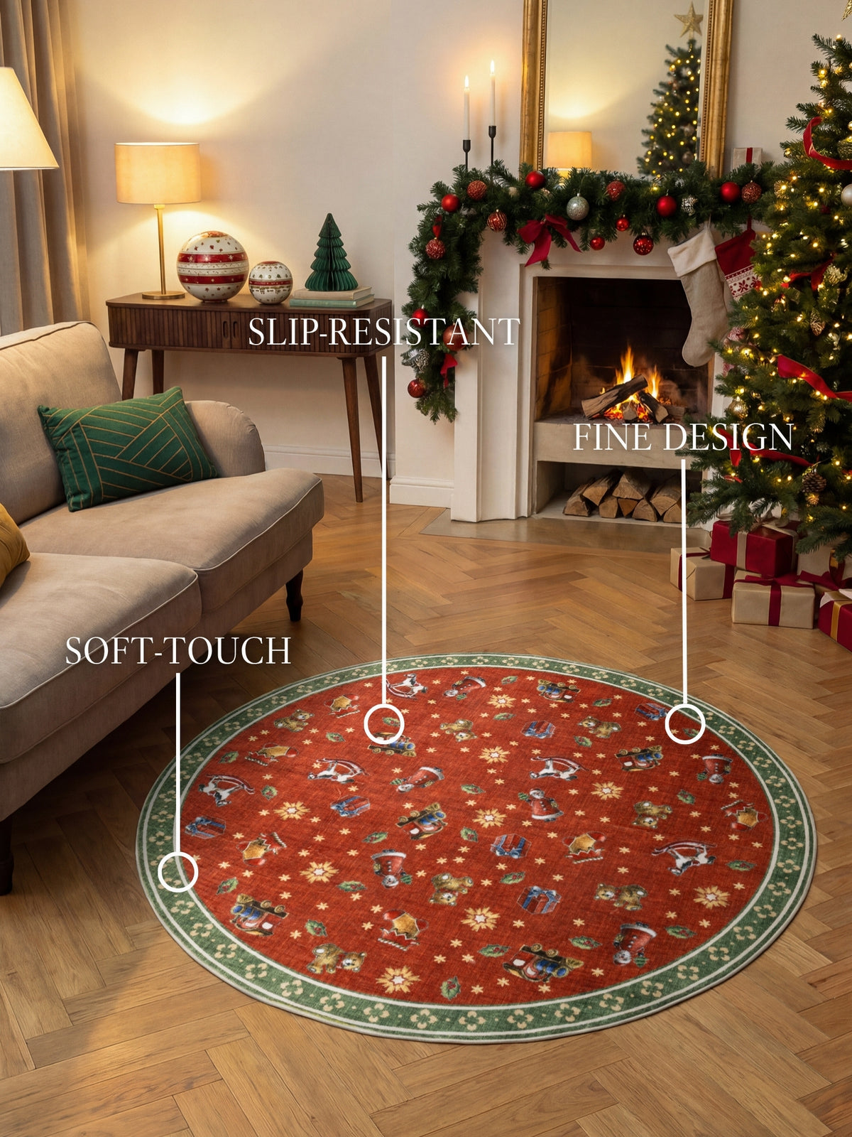 VILLEROY & BOCH TOY'S DELIGHT DESIGN RUNDT TÆPPE NOSTALGIC NOEL RØD GRØN
