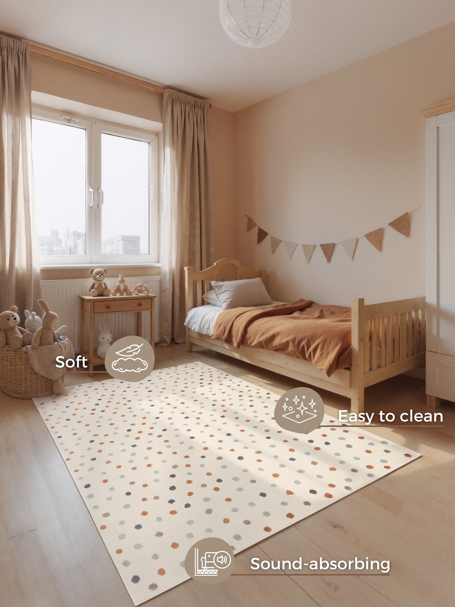 EVENTYR BØRNETÆPPE KONFETTI, CREME MULTI