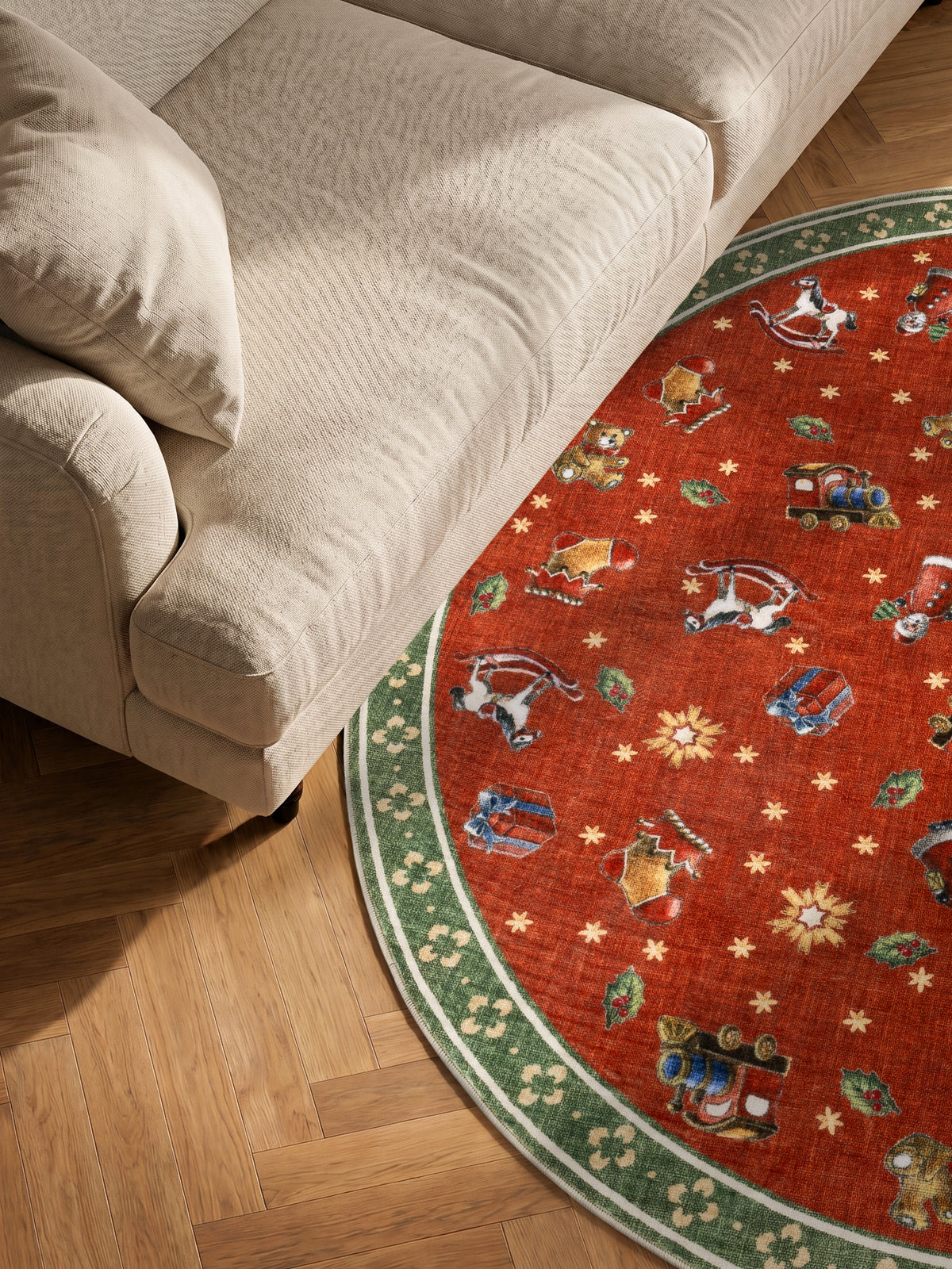 VILLEROY & BOCH TOY'S DELIGHT DESIGN RUNDT TÆPPE NOSTALGIC NOEL RØD GRØN