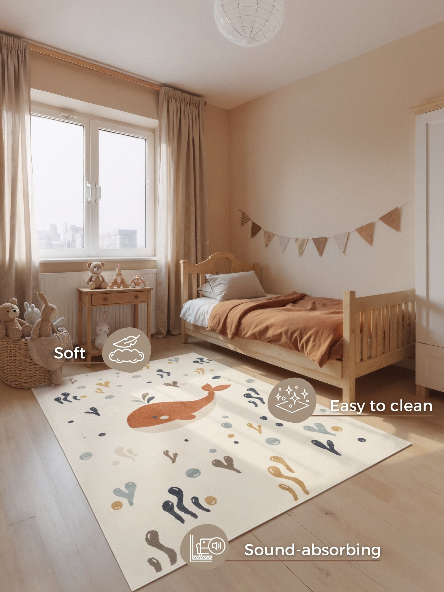 EVENTYR BØRNETÆPPE MOBY, CREME MULTI