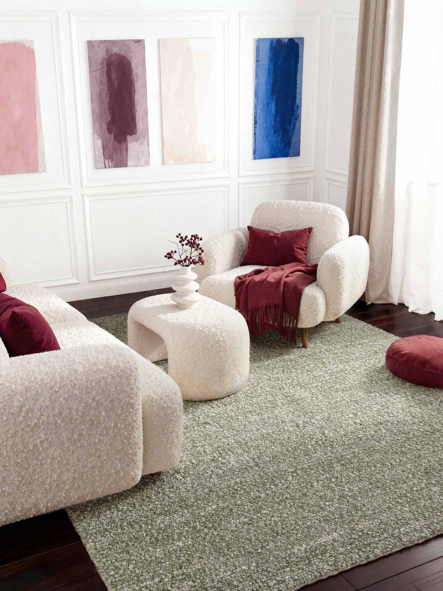 TED BAKER NOTTING HILL SOFT BOUCLE KORTLUVET TÆPPE, PORTOBELLO LYSEGRØN