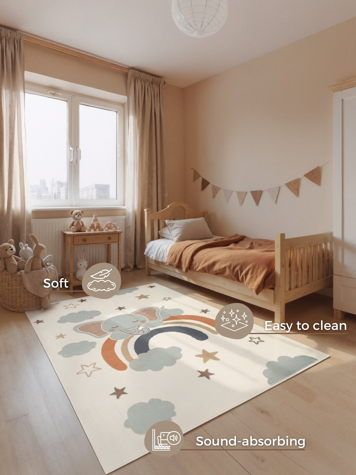 EVENTYR BØRNETÆPPE DREAMY JUMBO, CREME MULTI
