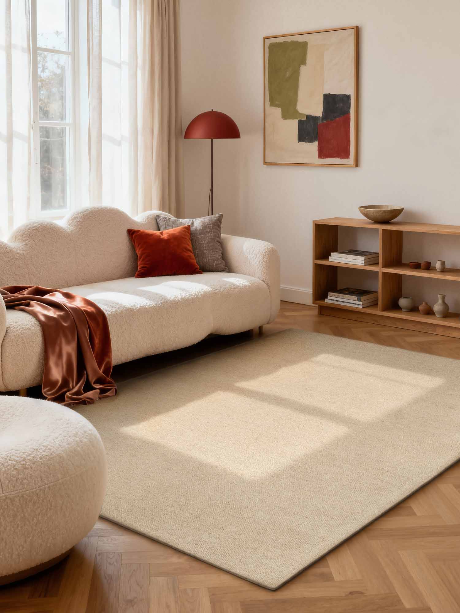 ELLE DECORATION PURISTIC FINE BOUCLE ULDTÆPPE, KNOTS NATURLIG LYS BEIGE