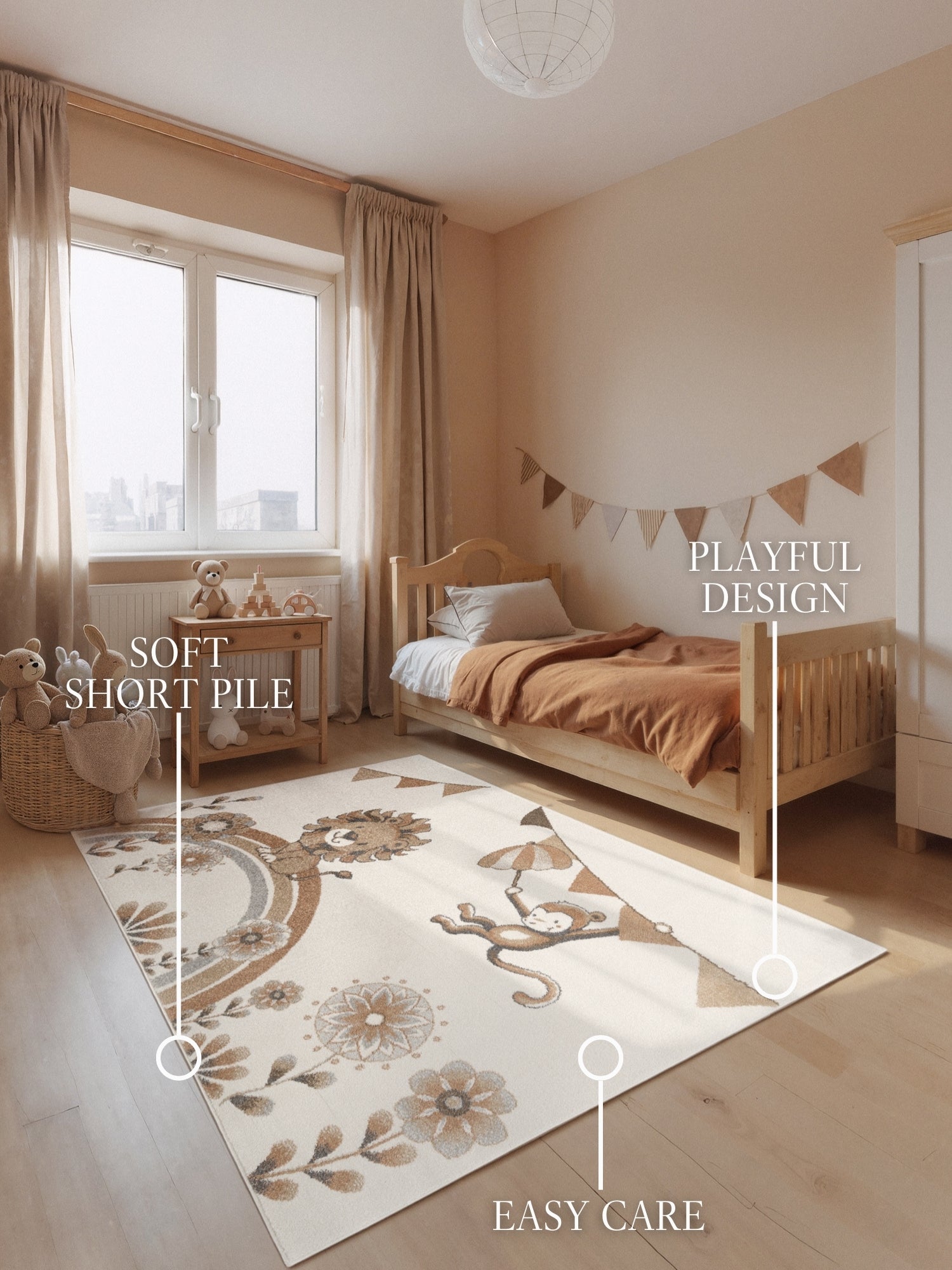 VILLEROY & BOCH BOHO KIDS BØRNETÆPPE LØVE SOMMERFEST, CREME MULTI 106309