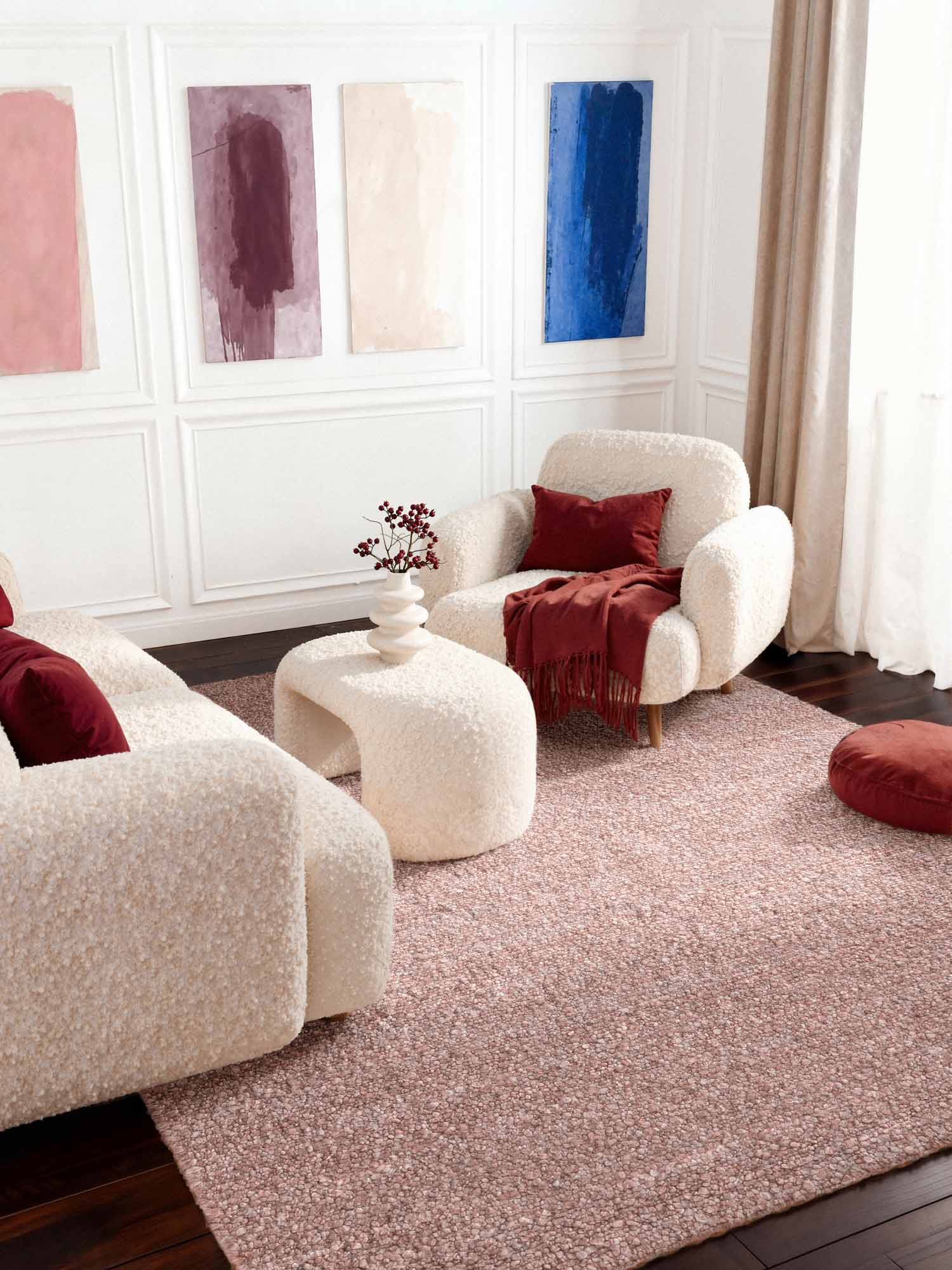 TED BAKER NOTTING HILL SOFT BOUCLE KORTLUVET TÆPPE, PORTOBELLO RUST ROSA